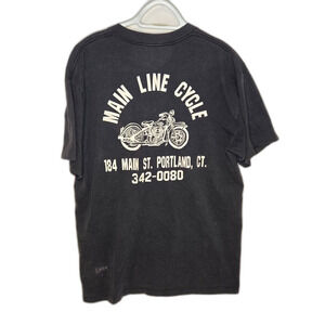 Vintage Oneita Main Line Cycle Portland CT T-Shirt | Men's Size XL | Black
